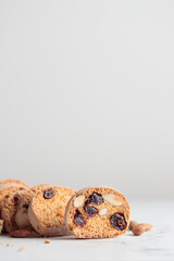 Biscotti cantucci cookies with almond and cranberry on white background
