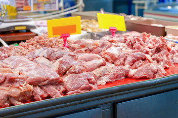 Raw pork at market