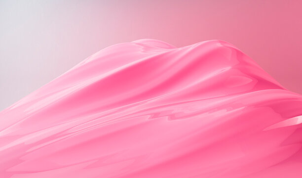 Fantasy 3d rendering landscape of pink mountain valley. Creamy abstract background. Digital painting. Shiny and matte creamy ceramic material