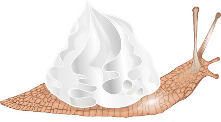 Schnecke mit Sahnehaube als Schneckenhaus