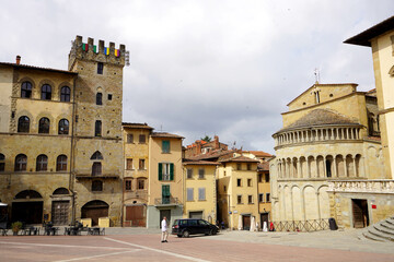 Fototapeta na wymiar Piazza Grande square in Arezzo, Tuscany, Italy