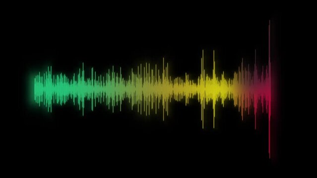 4K stock video footage. Color glow wave form Audio Isolated on black background. Visualization sound graphic element. Sound graphic equalizer animation. Sound wave, audio spectrum simulation