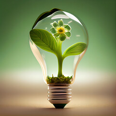 Digital art, the blooming daisy in the light bulb
