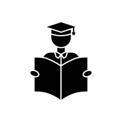 Student icon illustration with open book. Suitable for book reading icon. icon related to education. glyph icon style. Simple vector design editable