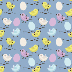 Seamless pattern with chickens and eggs.