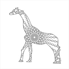 Animals mandala coloring page for kids and adult vector line art illustration
