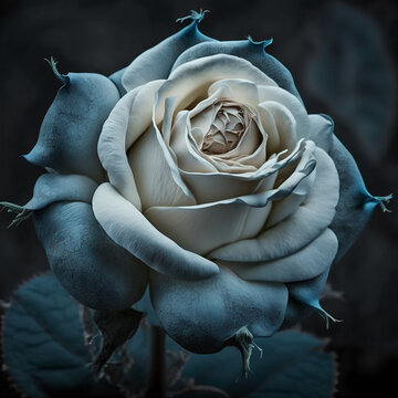 illustration, beautiful image of a blue rose, with white tones, 3D illustration.