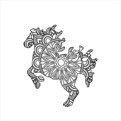 Animals mandala coloring page for kids and adult vector line art illustration