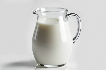 Close up jug milk. Pitcher of milk isolated on white background. Clipping path. Glass jug of milk.