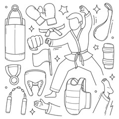 Karate tools and objects doodle hand drawn vector illustration © Freshcare