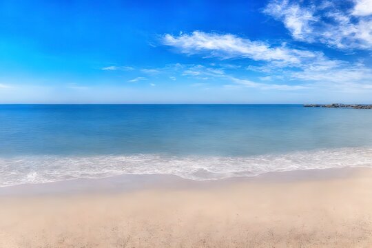 Generative AI landscape beautiful beach. Seashore Under Blue Calm Sky during Daytime.