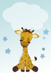 birth announcement card for baby boy with giraffe