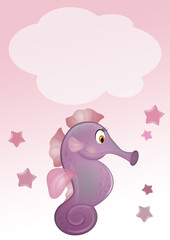 birth announcement card for baby girl with seahorses
