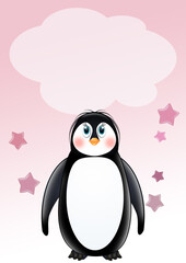 birth announcement card for baby girl with penguin