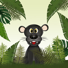 illustration of funny panther in the jungle