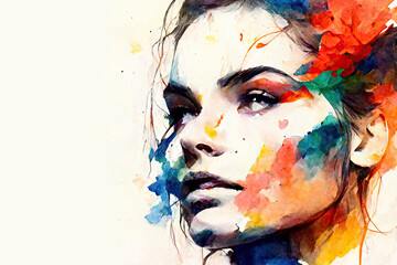 Watercolor portrait of beautiful woman