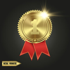 Set of gold, bronze and silver. Award medals isolated on transparent background. Vector illustration of winner concept.
