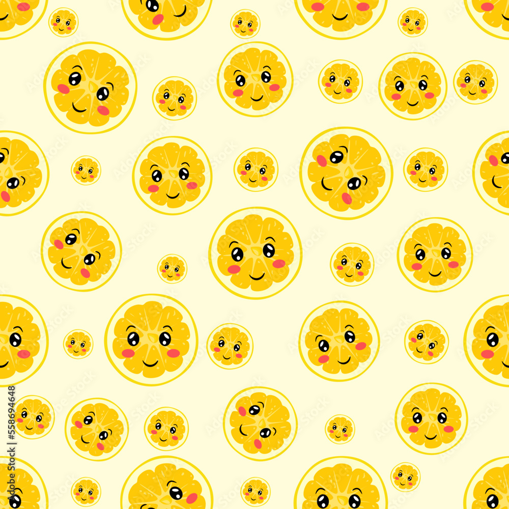 Poster orange character seamless pattern. seamless vector pattern with colorful cute orange characters on l