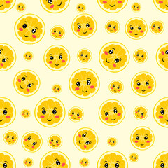 Orange character Seamless pattern. Seamless vector pattern with colorful cute orange characters on light background for print, fabric, wallpaper, card