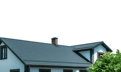  View of the roof made of metal tiles of a private house