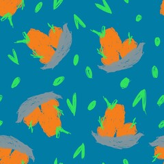 Naklejka na ściany i meble Pattern with mandarin on blue background 