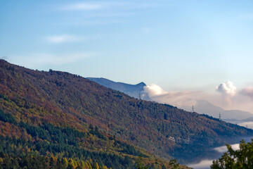 Aerial view from village Evilard, Canton Bern, with beautiful autumn landscape on a sunny autumn morning. Photo taken November 10th, 2022, Evilard, Switzerland.
