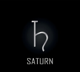 3d silver symbol of planet saturn on dark background