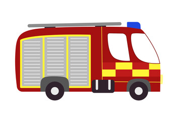 Vector cartoon fire engine. Isolated flat british firetruck vehicle on white