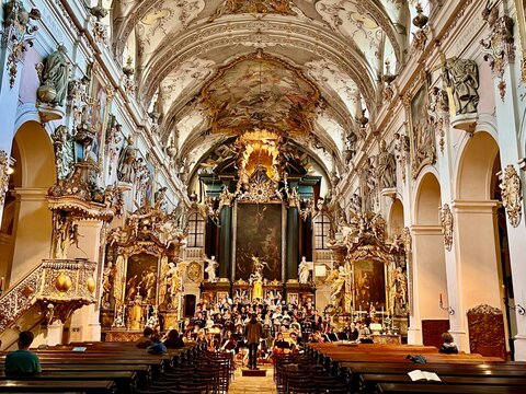 Baroque orchestra and choir in St. Emmeram Cathedral, Regensburg, German, 13.05.2022.
