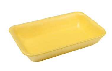 Empty yellow plastic container for products on a white background