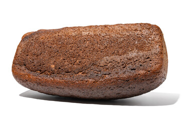 Baked rye flour bread in the shape of a brick on a white isolated background