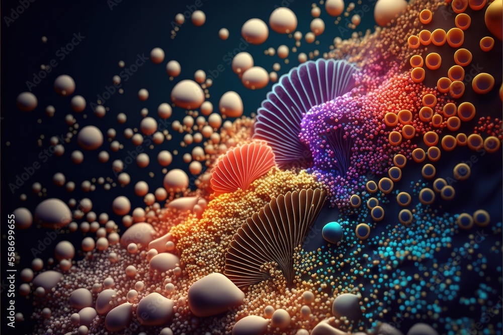 Aufkleber a colorful abstract painting with many different colors and shapes on it's surface, including shells
