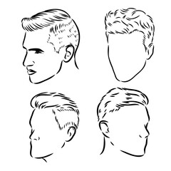 Continuous one line drawing of adult man portrait with beard and mustache. Fashionable men's style vector illustration. Sad guy in profile hand drawn contour sketch clip art.