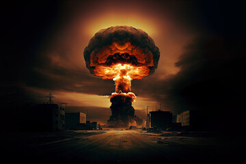 Nuclear bomb explosion in the city.  Generative Ai - obrazy, fototapety, plakaty