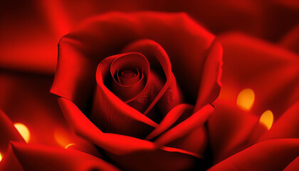 A single red rose close up on red silk. Generative ai.