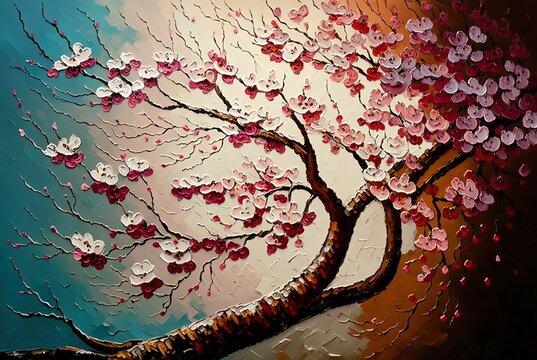 oil painting like illustration of cherry blossom background