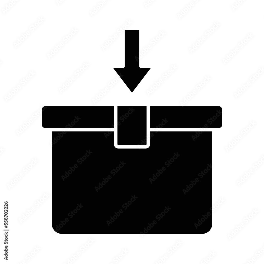Poster cargo box icon illustration with down arrow. suitable for open here icon. icon related to logistic, 