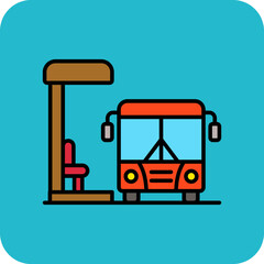 Bus Stop Multicolor Round Corner Filled Line Icon