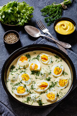 Senfeier, hard boiled eggs in creamy mustard sauce