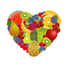 Collection of Healthy Fruits Illustration in beautiful Heart Shape