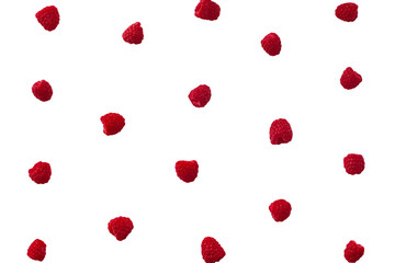 Pattern of raspberry isolated on transparent  background. Flat lay. Top view. Food background with summer berries. Creative minimalism © alesmunt