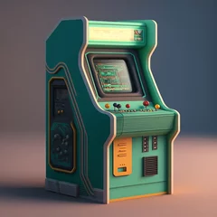 Fotobehang Retro arcade machine illustration, 80s, nostalgia. AI © Deivison