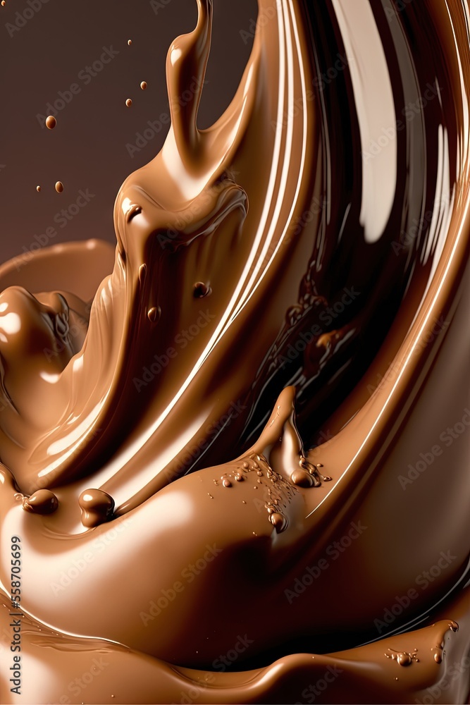 Poster a chocolate liquid swirls into the air with a brown background and a white border around it, creatin