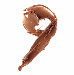 Cream chocolate spreading in shape number 9, nine isolated on white, top view