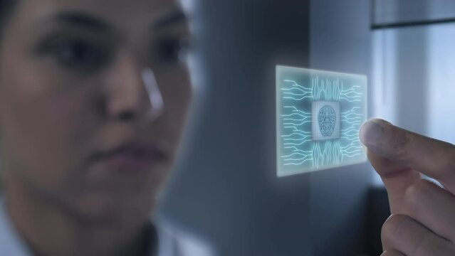 future medical technology scientist female hand holds neural network microchip,biomedical deep learning computer chip development
