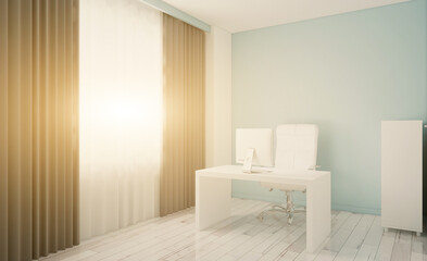 Sunset.. Elegant office interior. Mixed media. 3D rendering.