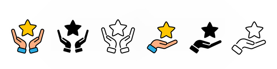 Set of hands holding stars icons. Rate concept illustration