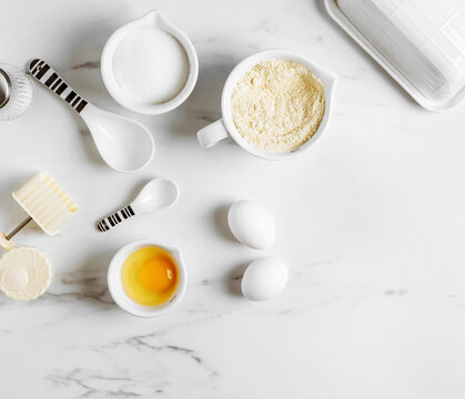 Ingredients for baking on a marble work surface