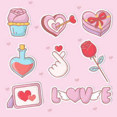 Set of Romantic Elements  Stickers for Valentine's day.