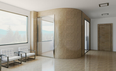 Elegant office interior. Mixed media. 3D rendering.